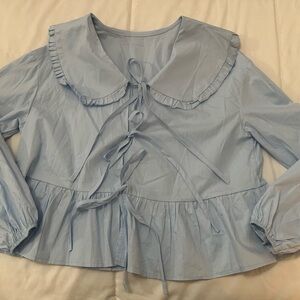 Light Blue Ruffled Women's Top
